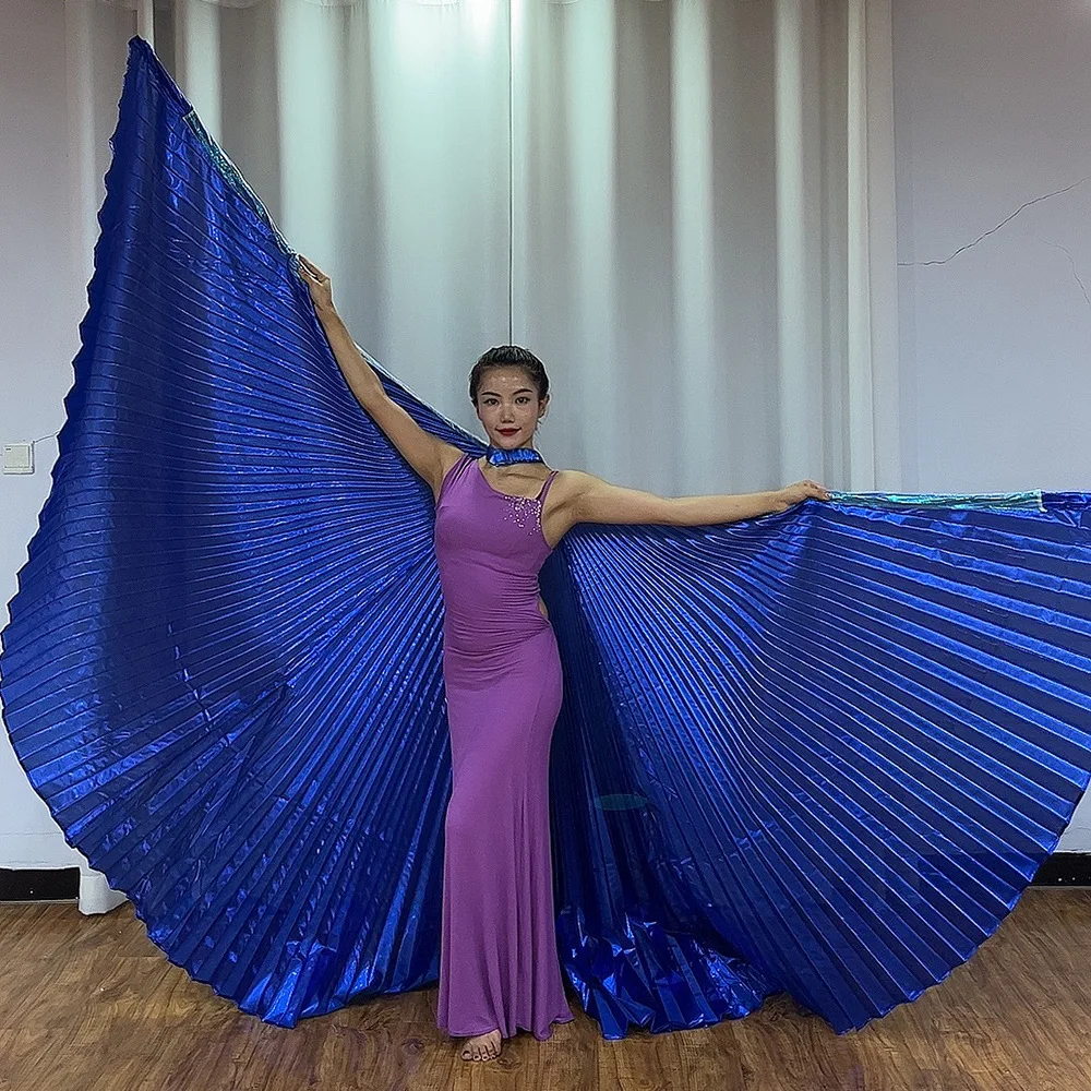 زي الرقص الشرقي الجديد بأجنحة ذهبية بطبقة مزدوجة شفافة باللونين الأبيض والأزرق الملكي زي أداء الرقص الشرقي #4