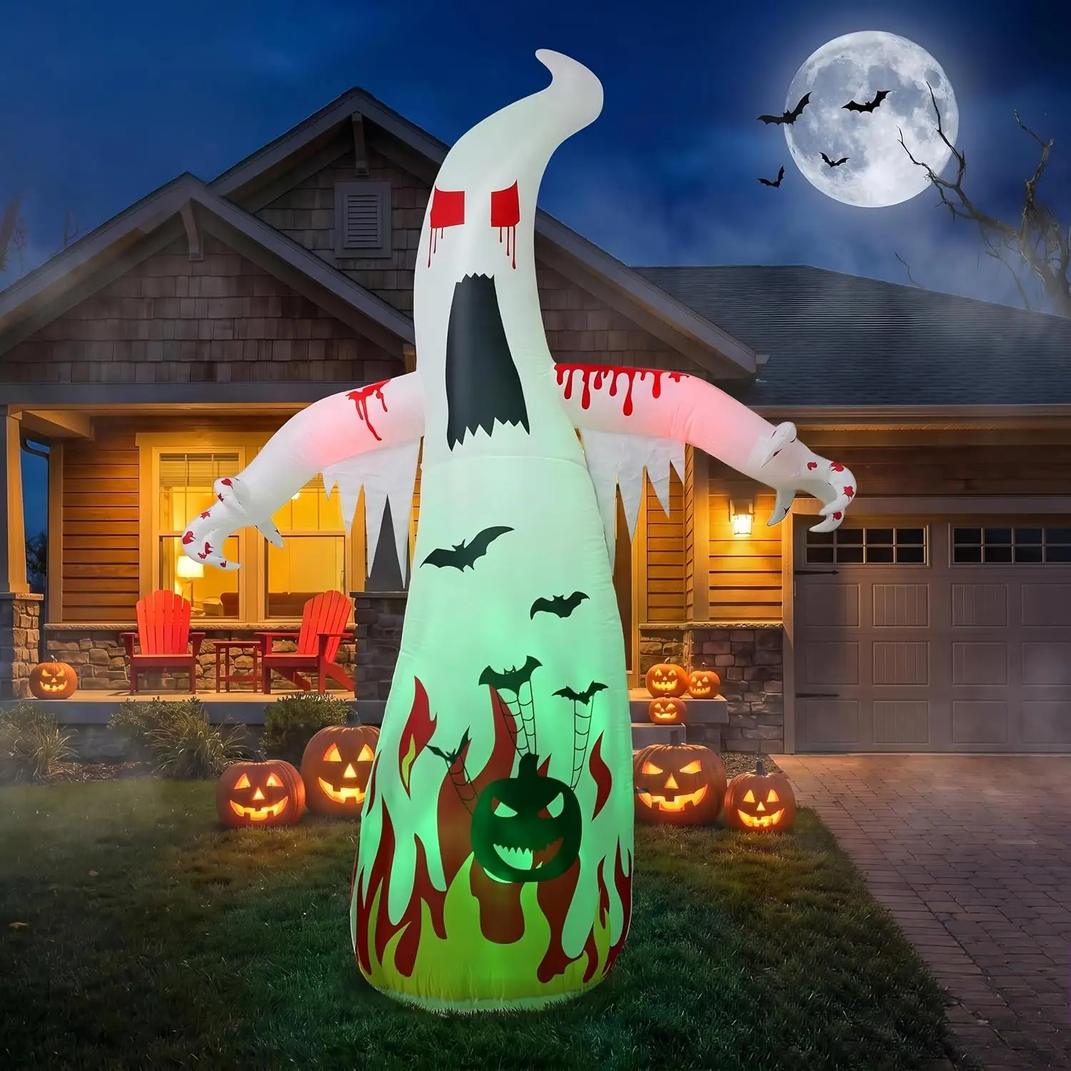 Giant Blow Up Ghost With LEDs Yard Inflatable Halloween Decor