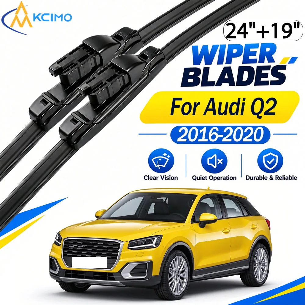 Auto Adjust Front Windscreen Wiper Blades Set 24"+19" for Audi Q2 2016-2020 Front Window Brush Wiper Blades