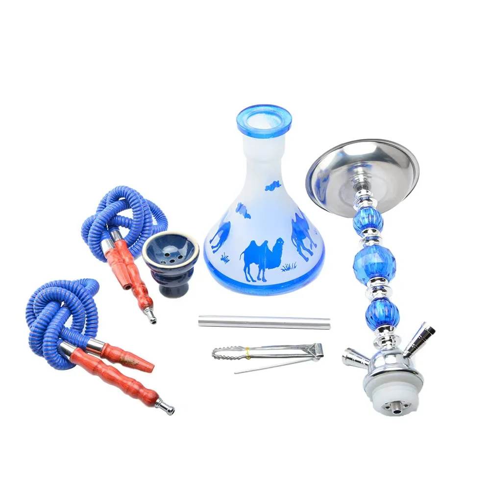 New Style Arabian Metal Hookah Set Double Hoses High-grade Bar KTV Glass Shisha Kit Narguile Complete Smoking Accessoiries Hoka