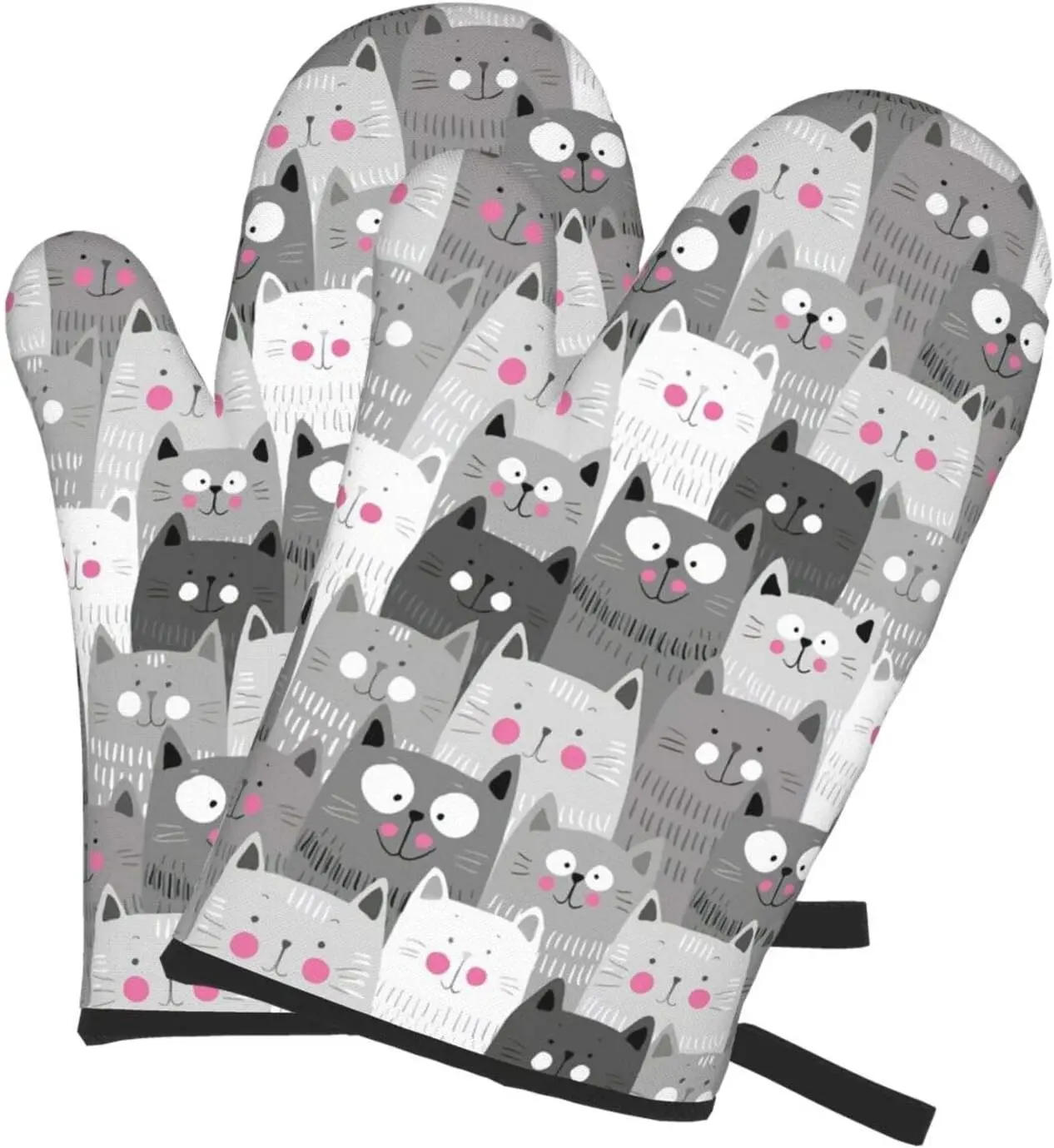 

Cute Cartoon Cats Print Oven Mitts Heat Resistant Kitchen Waterproof Gloves with Inner Cotton Layer for Cooking BBQ Baking 2pcs