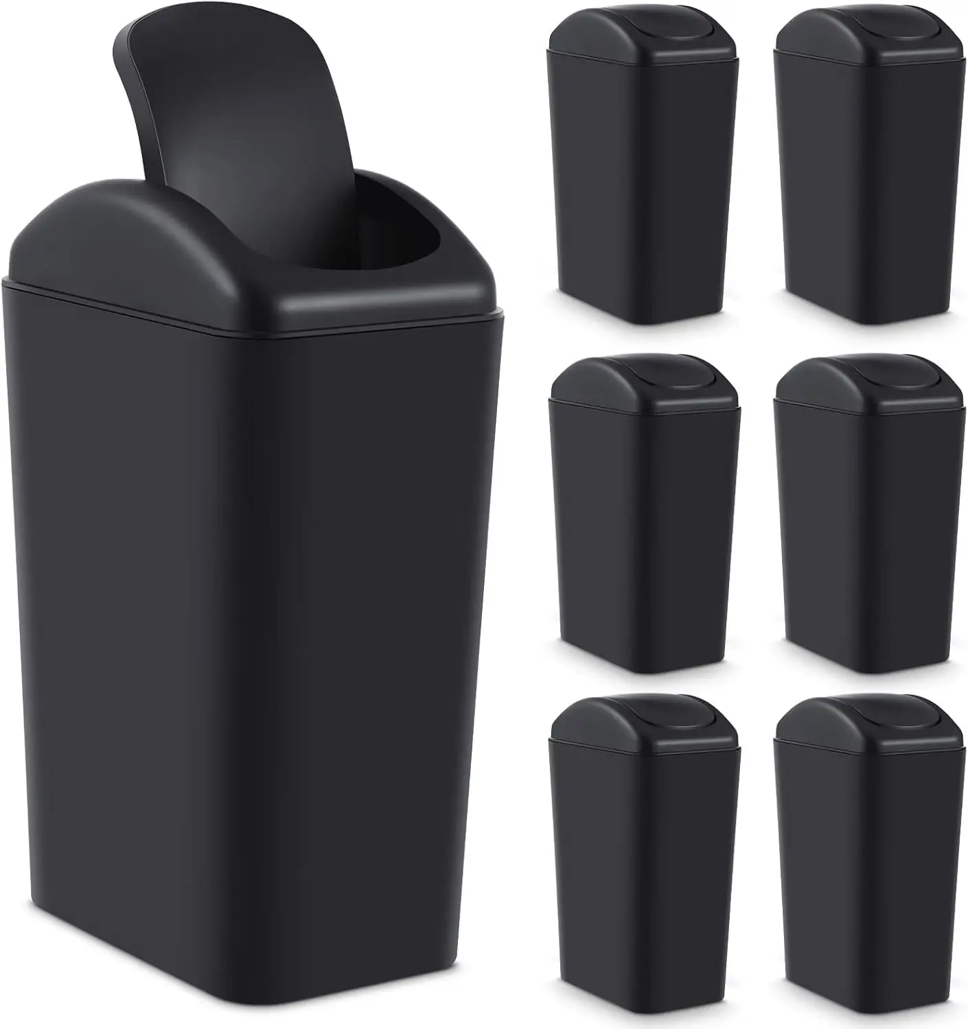 

6 Pack 3 Gallon Small Trash Can with Lid for Kitchen Bathroom Office Bedroom, Black
