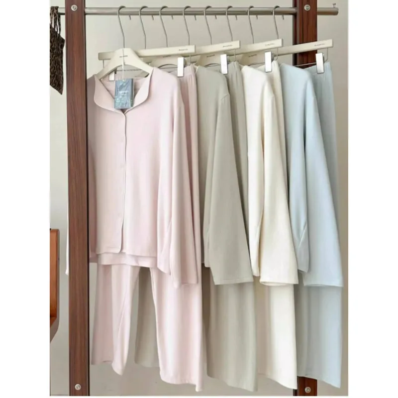 

Women Pajamas Set,Autumn Winter Double-sided Brushing Long Sleeve Tops And Elastic Waist Long Pants Homewear