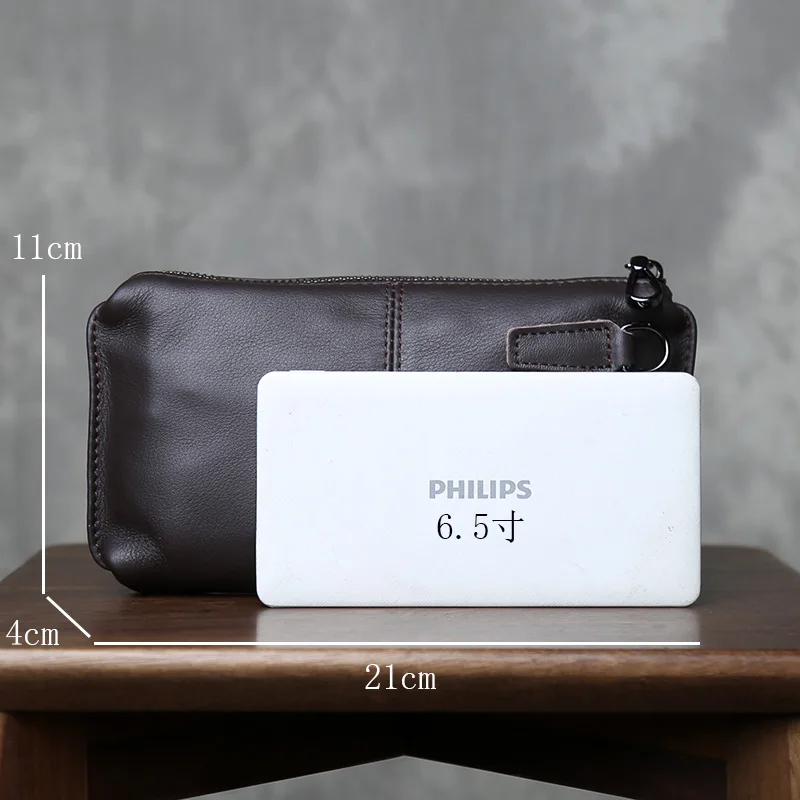 

Handbag For Men Made Of Genuine Leather For Casual Business With A Soft Leather Toe Cover And A Large Capacity Long Zipper