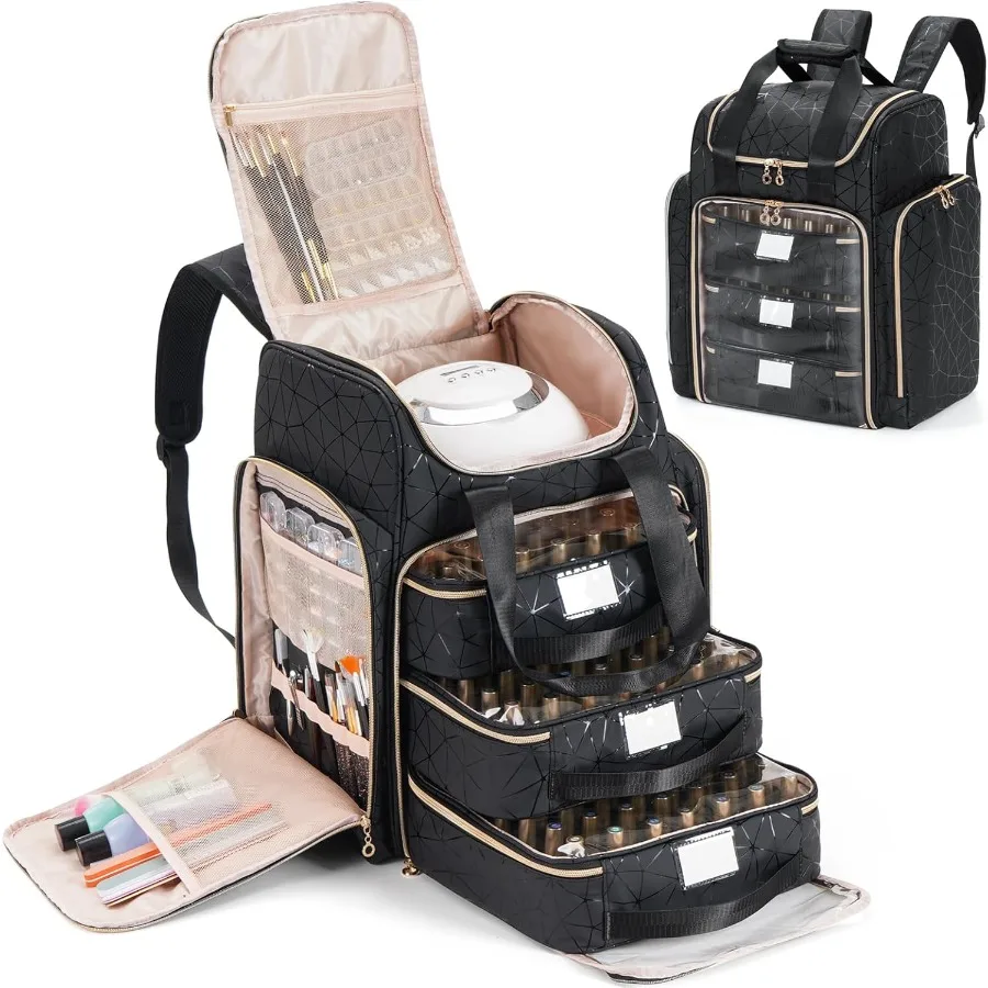 

Extra Large Nail Polish Organizer Bag Holds 126 Bottles Nail Polish Lamp Supplies- Three Layer Nail Organizers and Storag