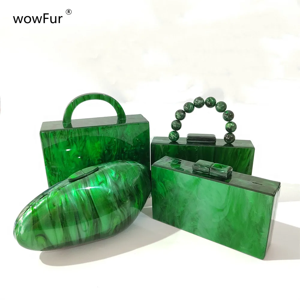 Pearl Marble Green Acrylic Box Clutches Handmade Shell Evening Female Lady Beach Summer Travel Party Bolsos Handbags Wallets