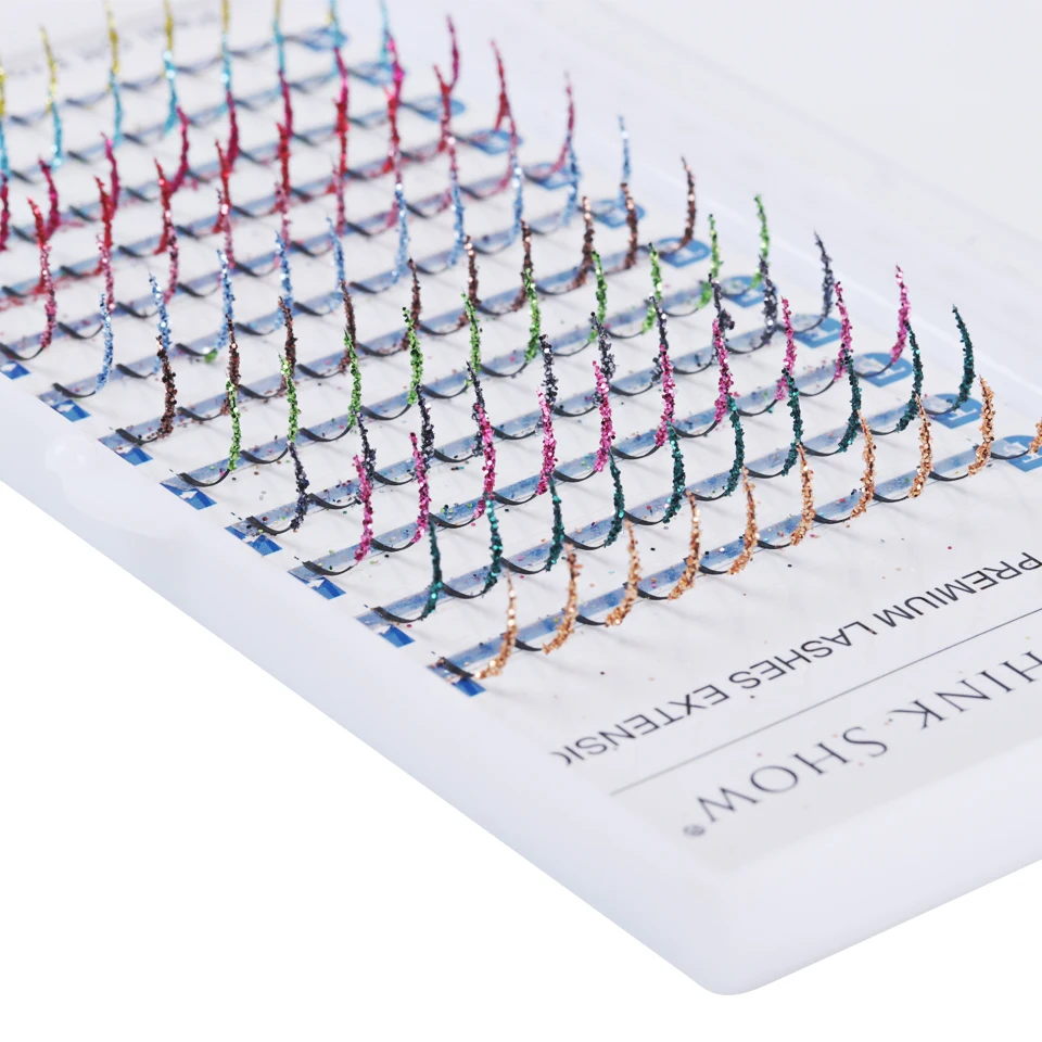 THINKSHOW Glitter Individual Eyelash Extension Color Cilias Mix Rainbow Colors Eyelashes Cosplay Party Lash Makeup Tool