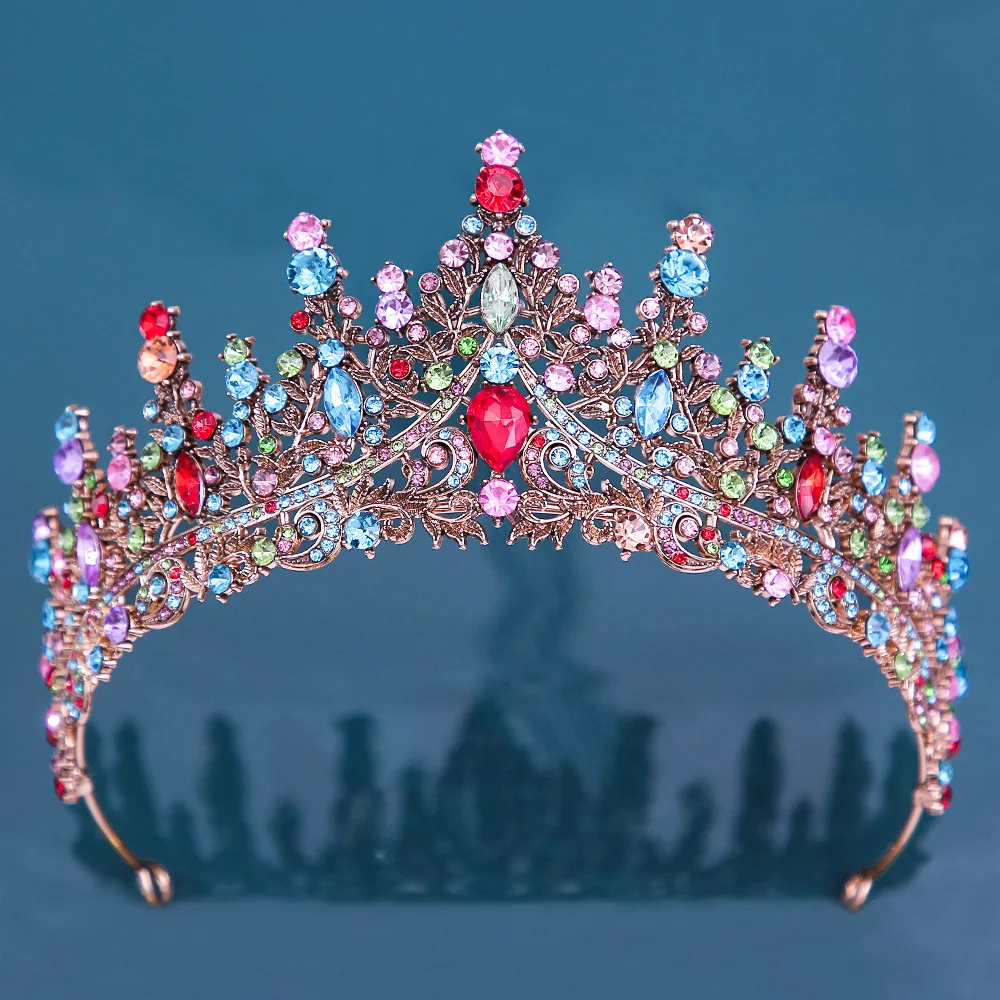Baroque Bronze Colorful Jelly Crystal Crown Headband Royal Queen Tiaras Party Wedding Hair Accessories Rhinestone Pageant Diadem image 3