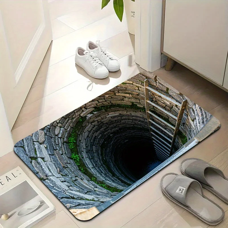 3D Abyss Stone Trap Doormat, Vintage Farmhouse Flannel Non-Slip Soft Cushioned Mat for Laundry Bathroom Bedroom Hallway Decor