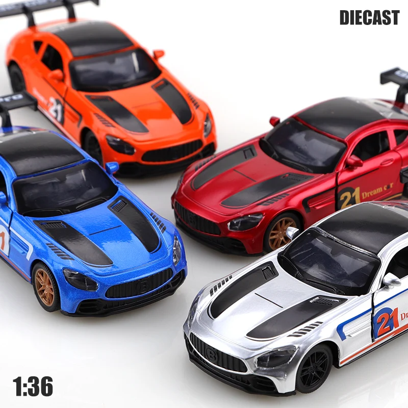 가방에 담긴 1.36 신형 합금 GT 풀백 자동차, 세련된 금속 자동차, 문 열림 가능한 풀백 장난감, 어린이 장난감 선물, 자동차 장식품