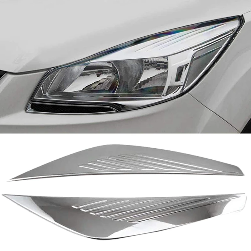 Car ABS Chrome Front Plated Headlight Cover Head Light Lamp Eyelid Eyebrow Trim Fit For Ford Escape Kuga 2017-2018