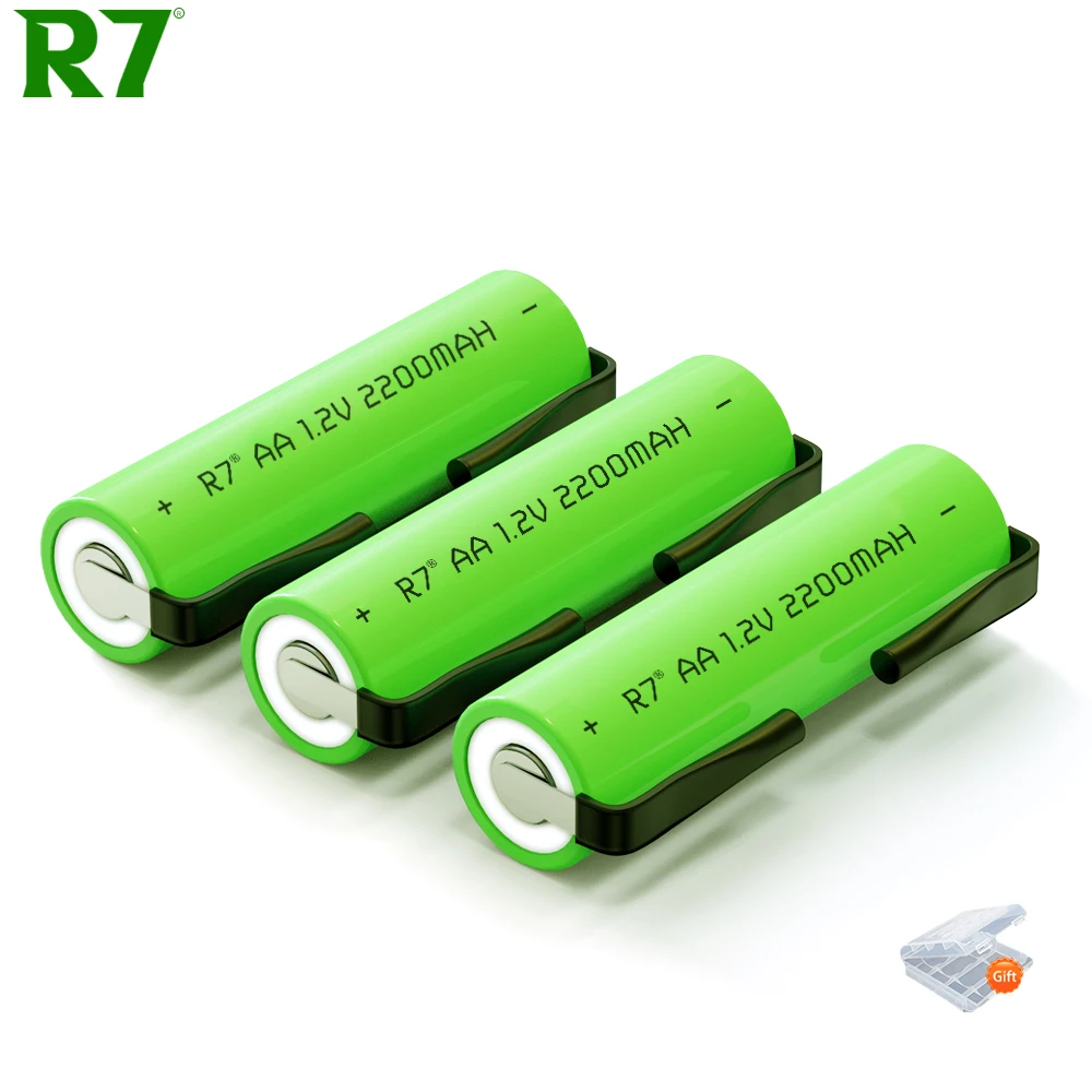 R7 brand Original AA Rechargeable Battery 1.2V 2200mah AA Ni-MH Battery with Solder Pins for DIY Electric Razor toothbrush Toys