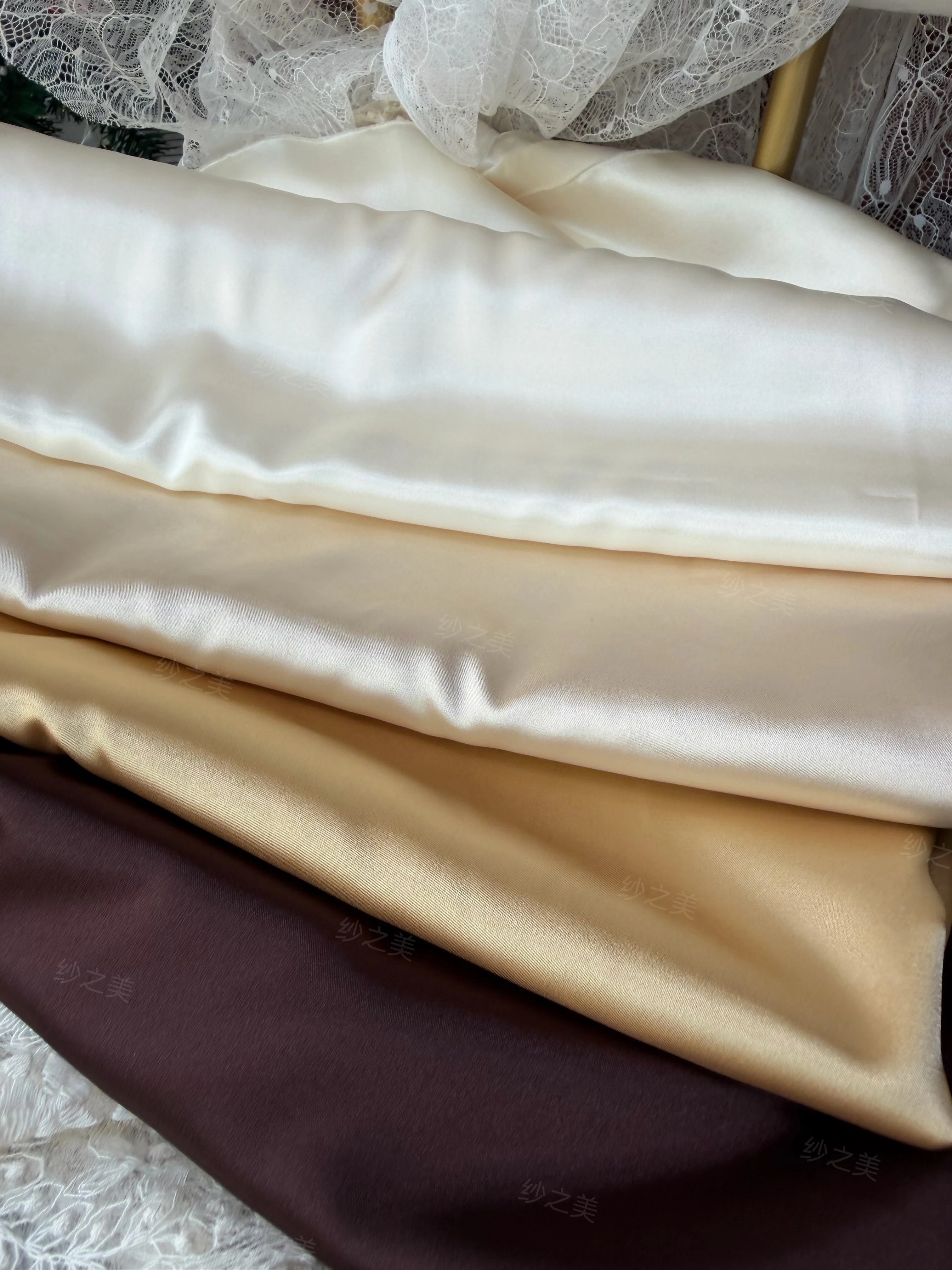 Champagne Brown Milk Tea Pearlescent Satin Silky Mixed Draping Fabric for Wedding Background Tablecloth Decoration Fabric