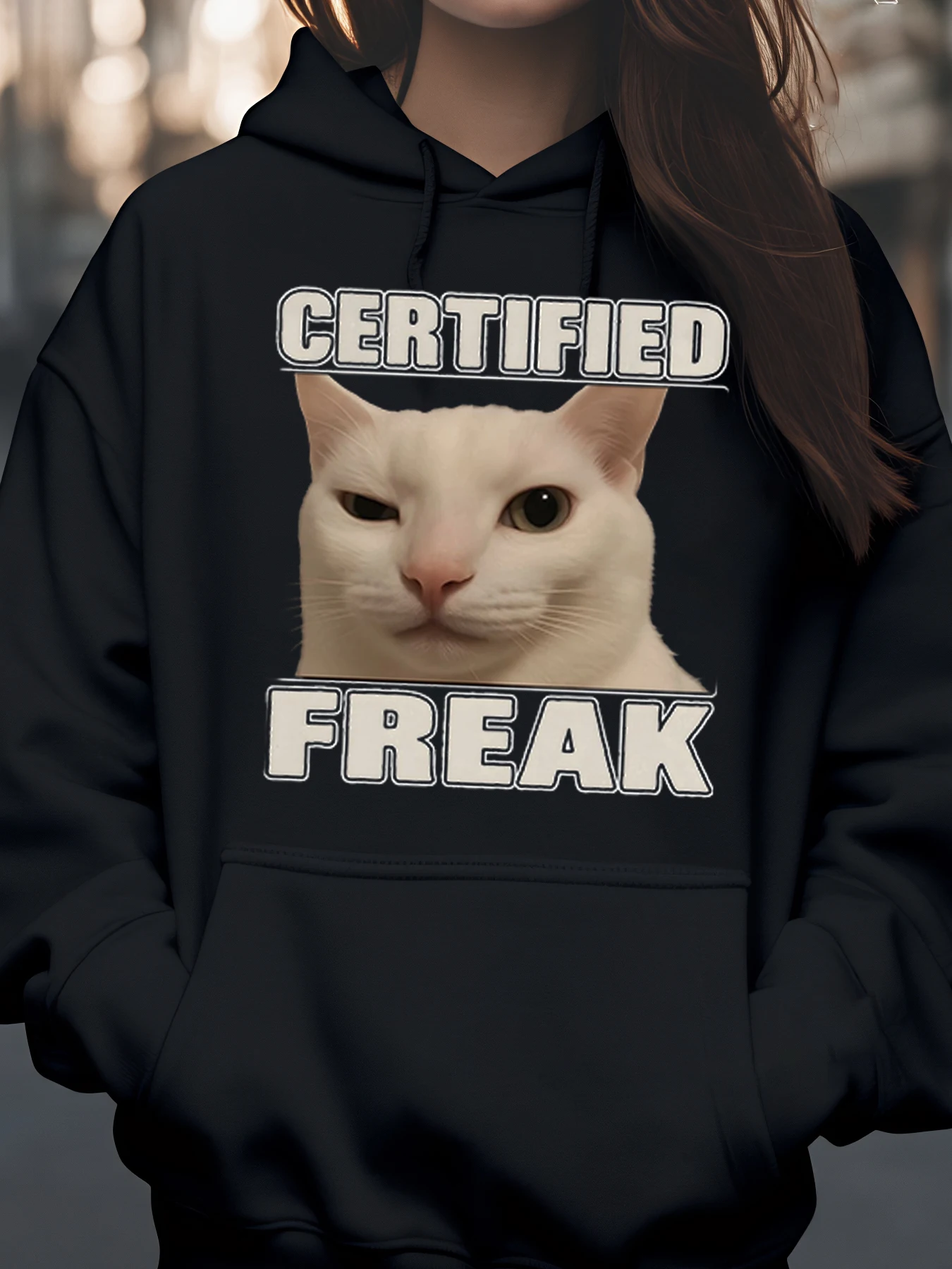 

Толстовка с принтом Freak, сертифицированная кошка, повседневная одежда унисекс на Хэллоуин