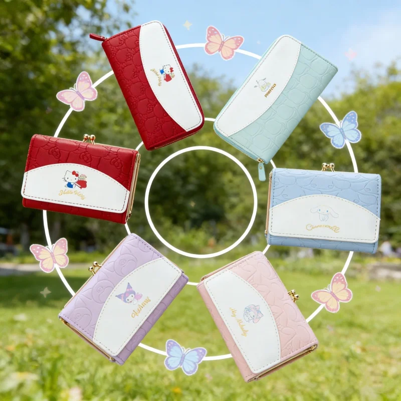

Кошелек из искусственной кожи Sanrio Hello Kitty с держателями для карт Cinnamoroll, повседневная сумка для денег Kuromi, кошелек для монет My Melody