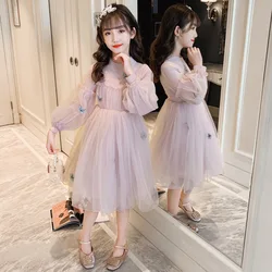 Autumn Girls' Princess Dresses Fairy Butterfly Bubble Long sleeved Fluffy Dress Velvet Knitted Lace Splice Children's Dress