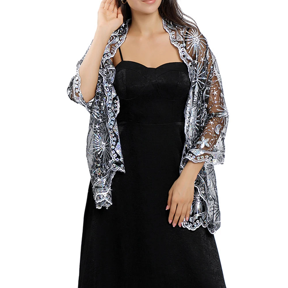 Elegant Ladies Sequins Glitter Beaded Shawl Scarf Wrap Women Formal Evening Party Prom Wedding Wraps Female Accessories