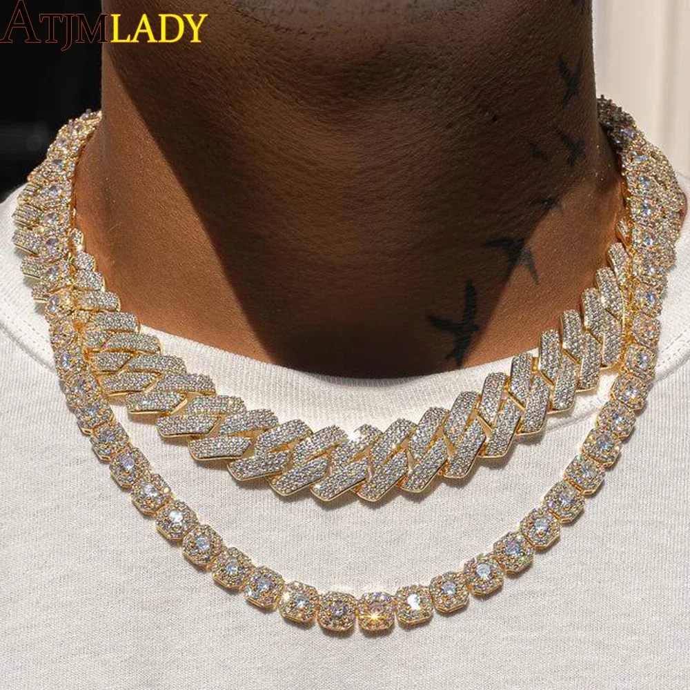 

19-миллиметровая кубинская цепочка, ожерелье в стиле хип-хоп, 3 ряда, с фианитом, Iced Out Bling, 5A, с кубическим цирконием, широкие тяжелые украшения для мужчин и мальчиков