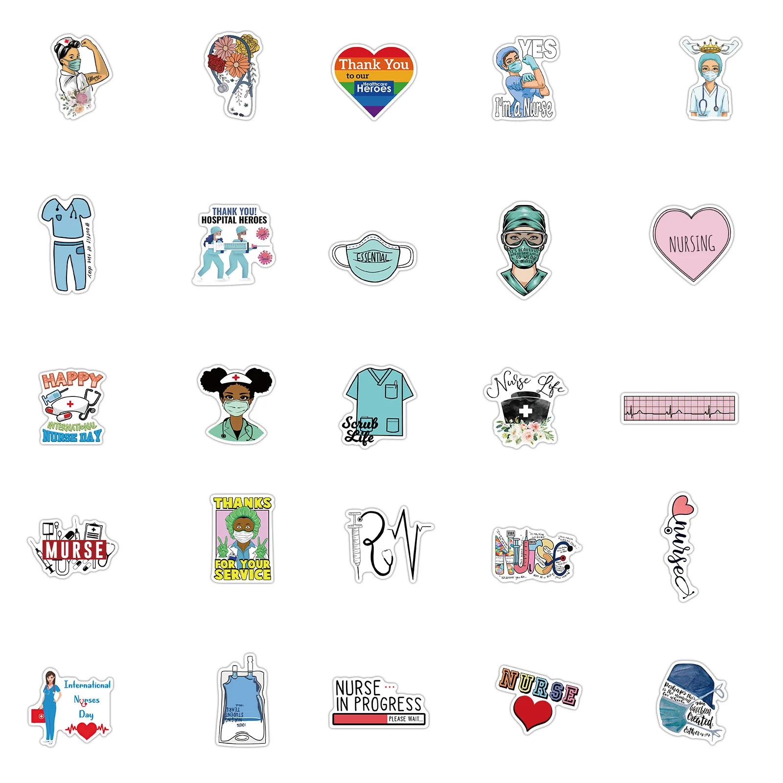 50PCS Nurse Stickers Cartoon Medical Vinyl Decal, Waterproof Nursing Sticker Pack Perfect for MacBook, phone, Laptop