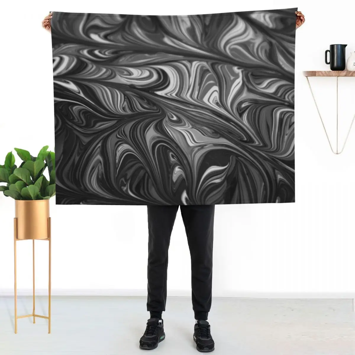 Modern Black And White Abstract Paint Pattern Throw Blanket Custom Plush Thins Beach Stuffeds Thermal Blankets