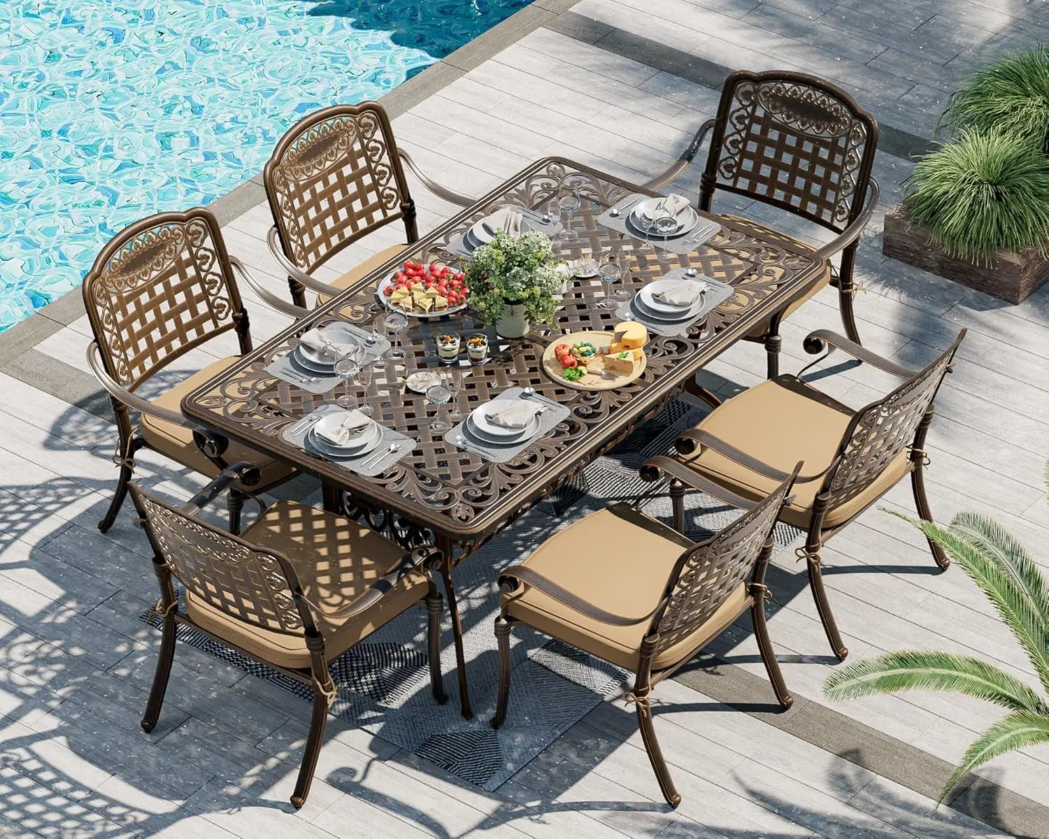 7-Piece All-Weather Cast Aluminum Outdoor Patio Dining Set, Customized