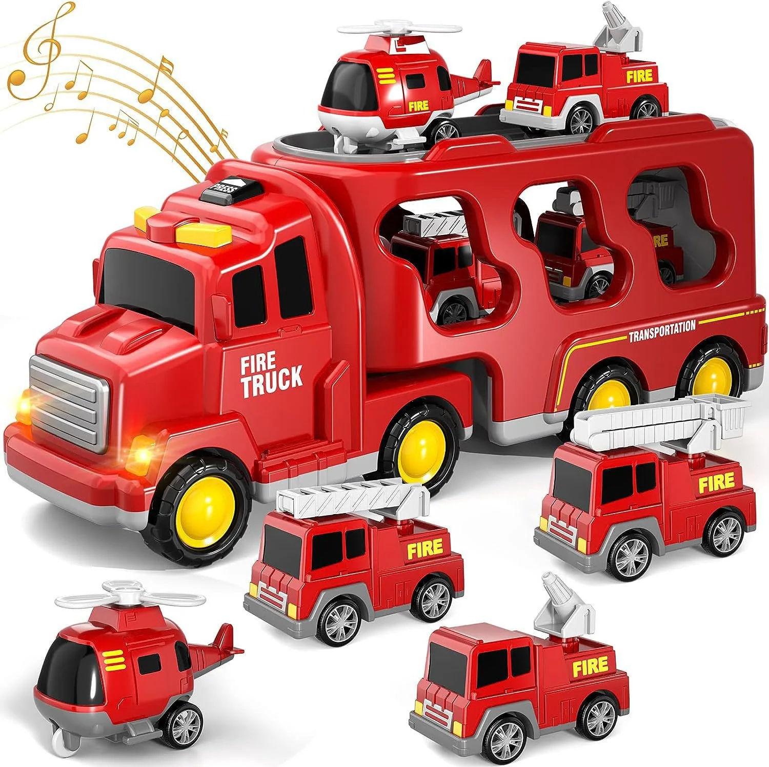 

﻿ 5-in-1 Fire Cool Trucks Toddler Fire Engine Toys For Boys Girls Carrier Truck Transport Cars Christmas Birthday Best Present