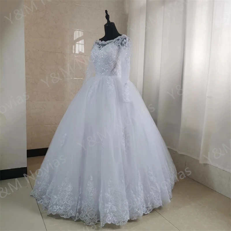 

Princess Sweetheart Wedding Dresses Full Sleeve Lace Appliqus Bead Wedding Bridal Ball Gown For Women Custom Pluse Size