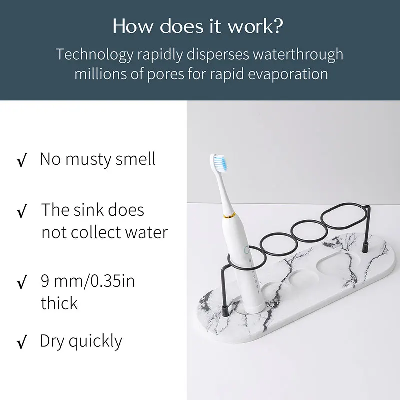 

Electric Toothbrush Holder with Diatomite Base Non-slip Absorbent Quick Drying Toothbrush Toothpaste Stand Bathroom Organizer