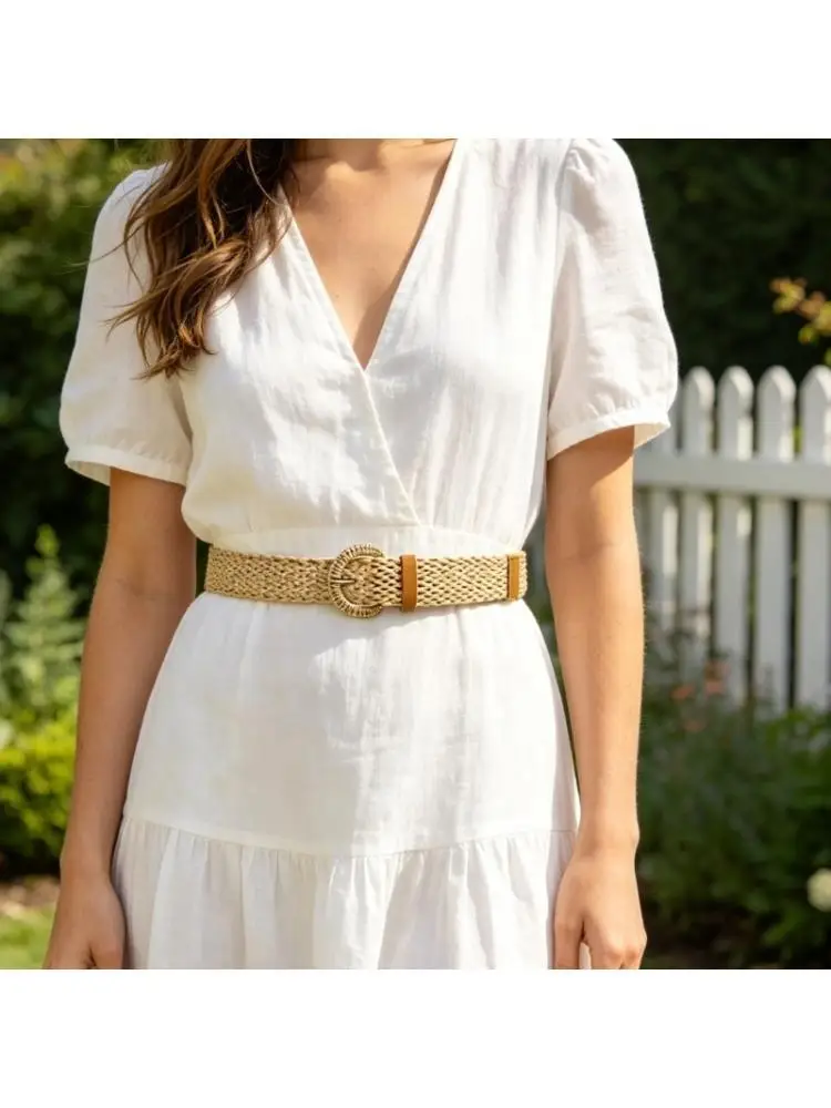 A52E Comfortable Light Waistabnd Braided Belt Easy To Wear Waist Sash D-Circlet Clasp Band For Long Trip