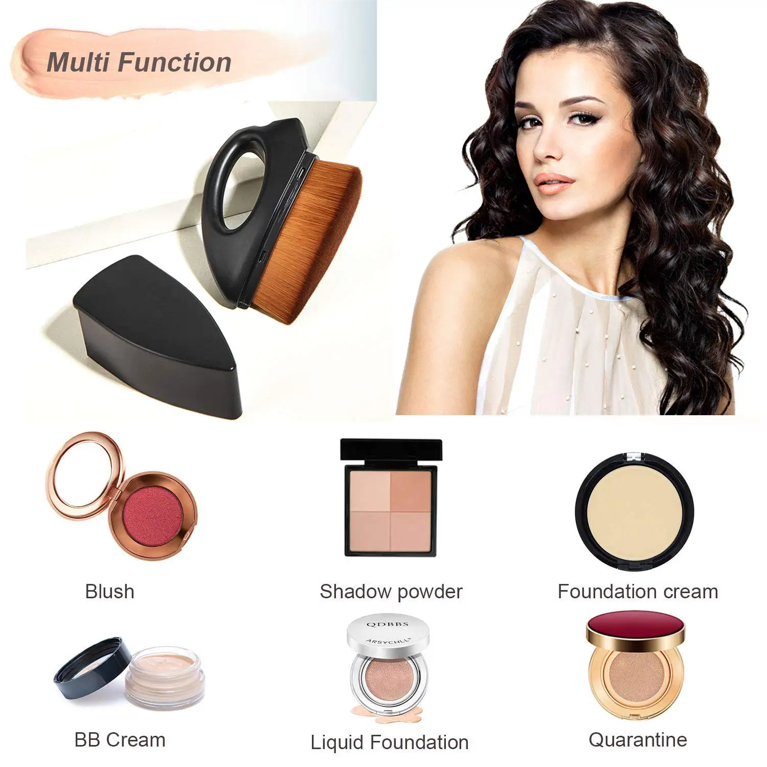 แปรงรองพื้นสแตนเลสขนาดเล็กพร้อมที่เก็บแปรงแต่งหน้าสำหรับรองพื้นชนิดน้ำ บีบีครีม แป้งแต่งหน้า เครื่องมือสำหรับช่างแต่งหน้า