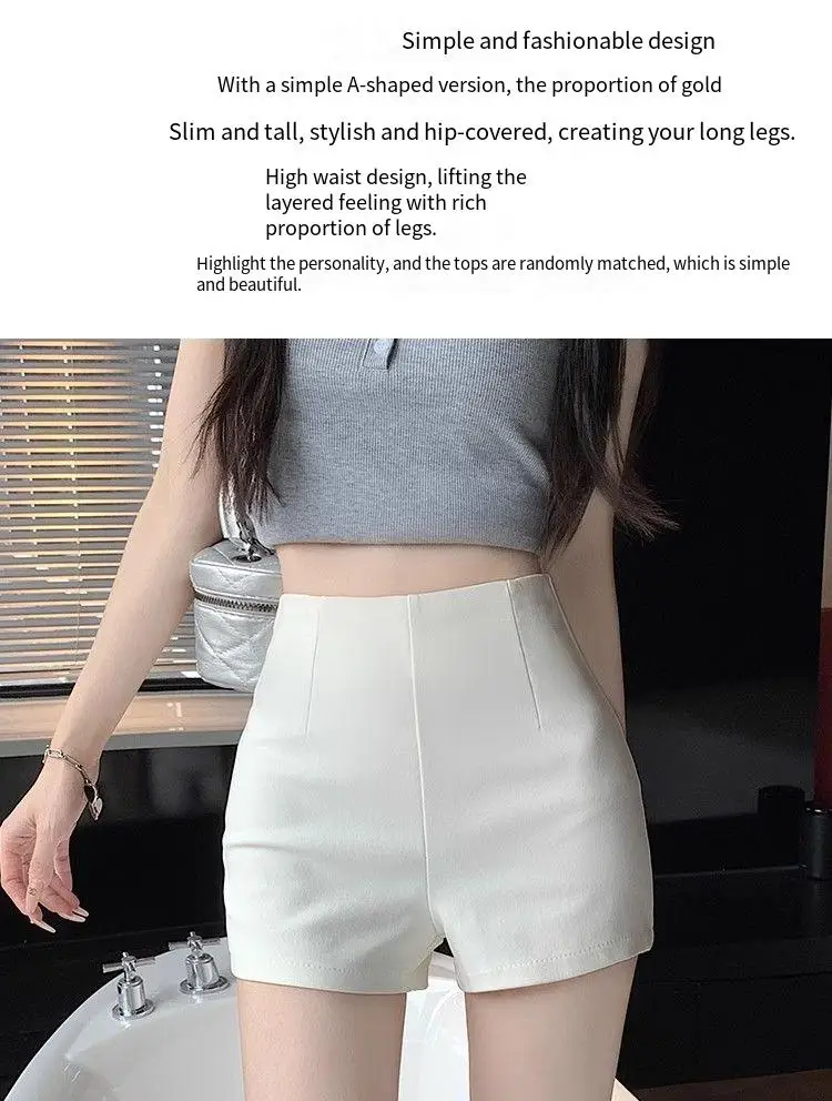 2026 De nieuwe witte hoge taille Een woord is slank. Het is veilig om lichtdichte hete meisjes te dragen om shorts buiten te maken