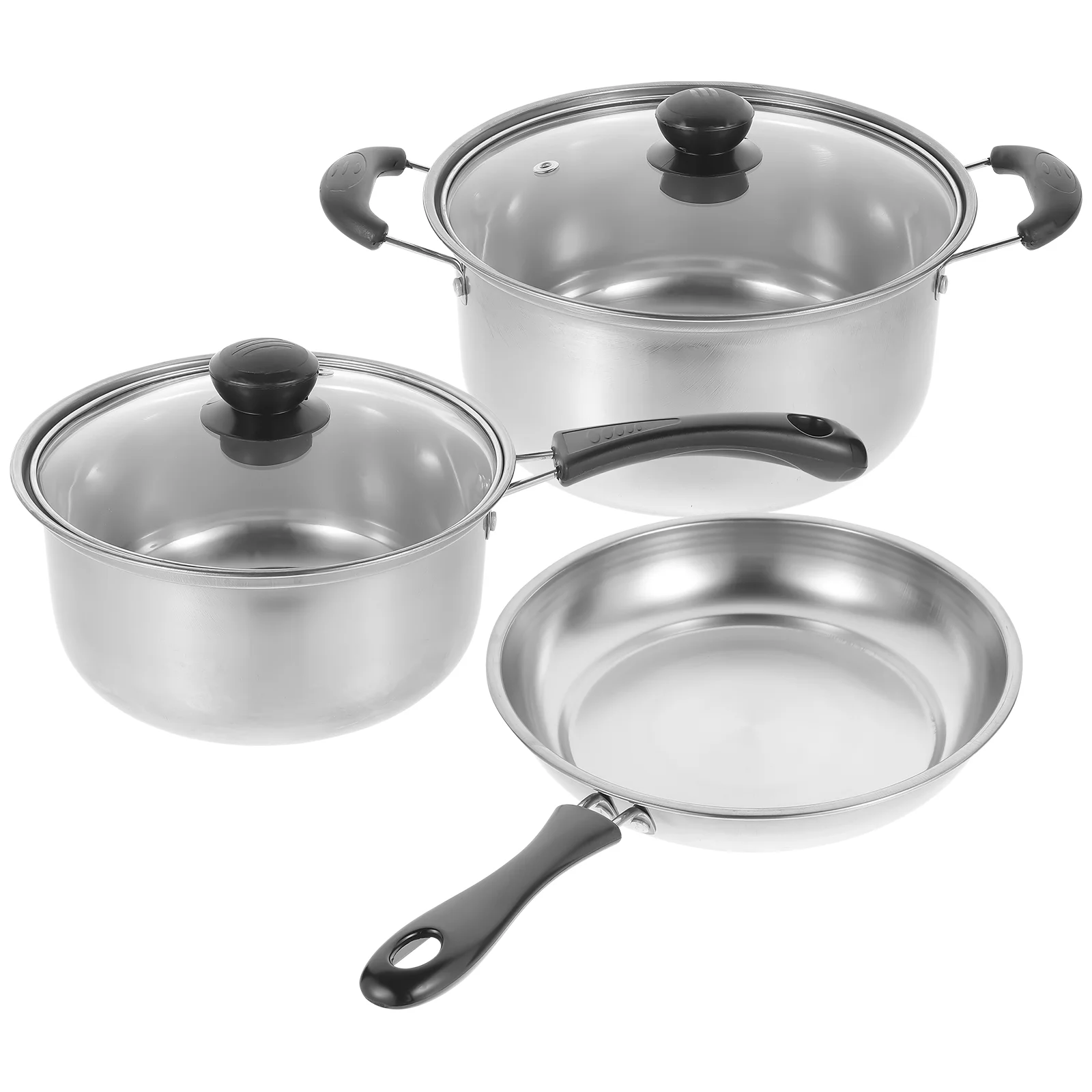 

Stainless Steel Pot Set Skillet with Lid Casserole Deep Frying Pan Soup Saucepan Steamer