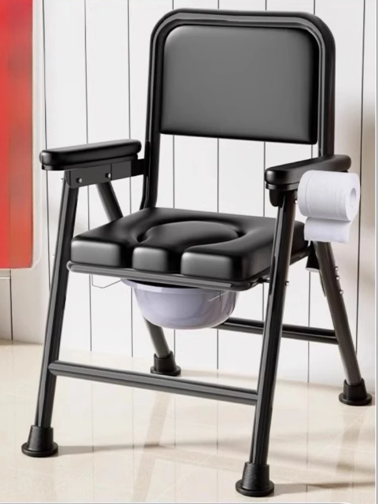 

‌Space-Saving Folding Commode Chair Reinforced Aluminum Frame Portable Toilet Seat with Removable Cushion Bedridden Patients‌