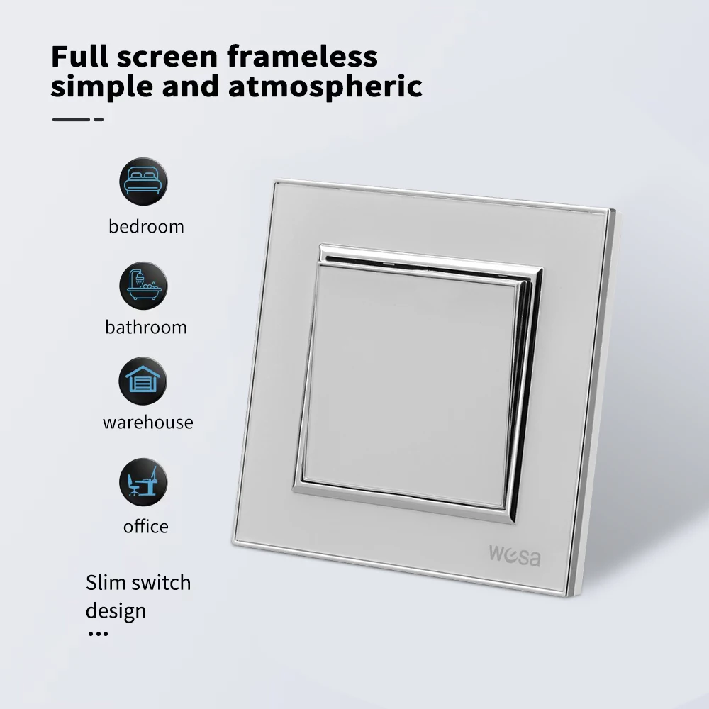 الأبيض الكلاسيكي 1 عصابة 1 طريقة 250 فولت تشغيل/إيقاف الجدار الروك التبديل زر مفتاح الإضاءة لهب لوحة أكريليك الاتحاد الأوروبي القياسية 16A التيار المتناوب #2