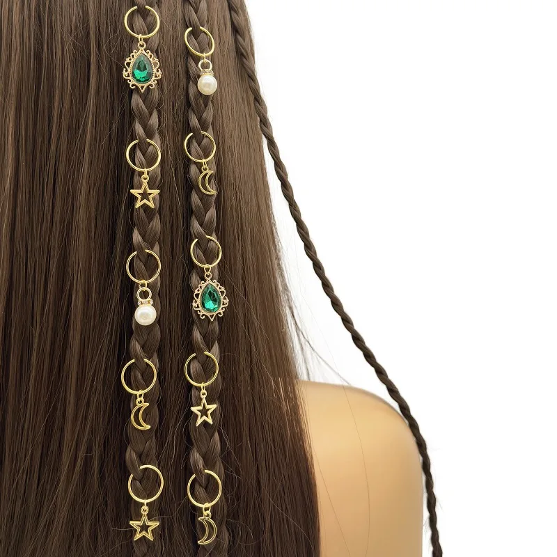 

10Pcs Luxury Pearl Gemstone Pendant Hair Clips Hollow Star Moon Rings Elegant Hair Accessories for Women Secure Fit Daily Party