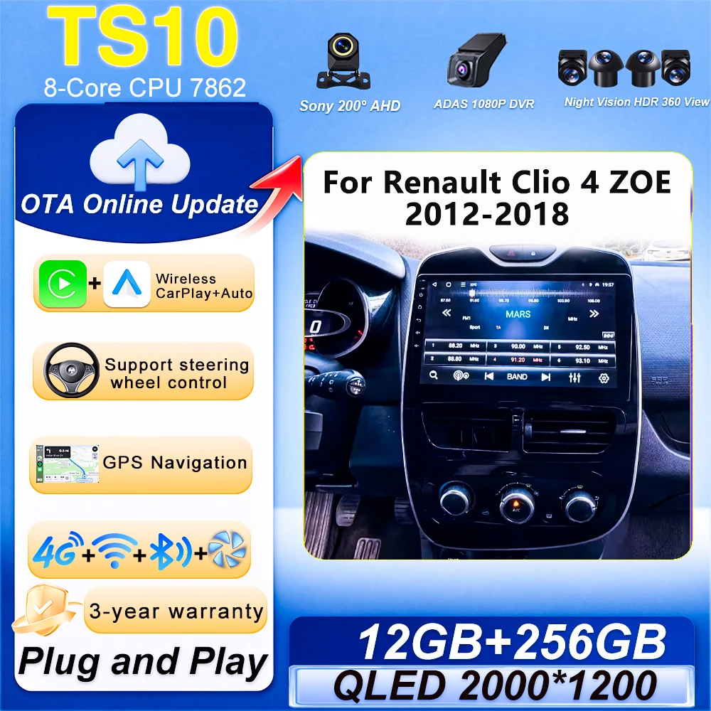 Android 16 Auto Car Radio For Renault Clio 4 ZOE 2012-2018 Multimedia Video Player  GPS Stereo Screen Carplay DSP RDS 2 Din
