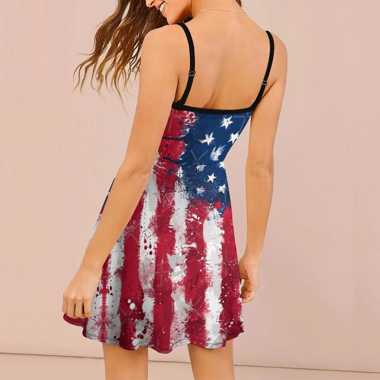 American Flag Grunge Graphic Sexy  Woman's Dress Women's Sling Dress Funny Joke Cocktails Suspender Dress