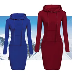 Fashion Sweatshirt Dresses Women's Pocket Hooded Casual Dresses Mini Dresses