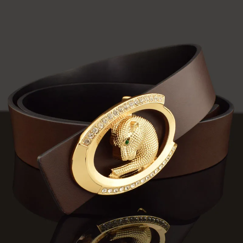 Retro Lion Buckle High Quality Belts Brand Genuine Leather Men Fashion Personality Belt Casual Ceinture Homme Automatic Buckle