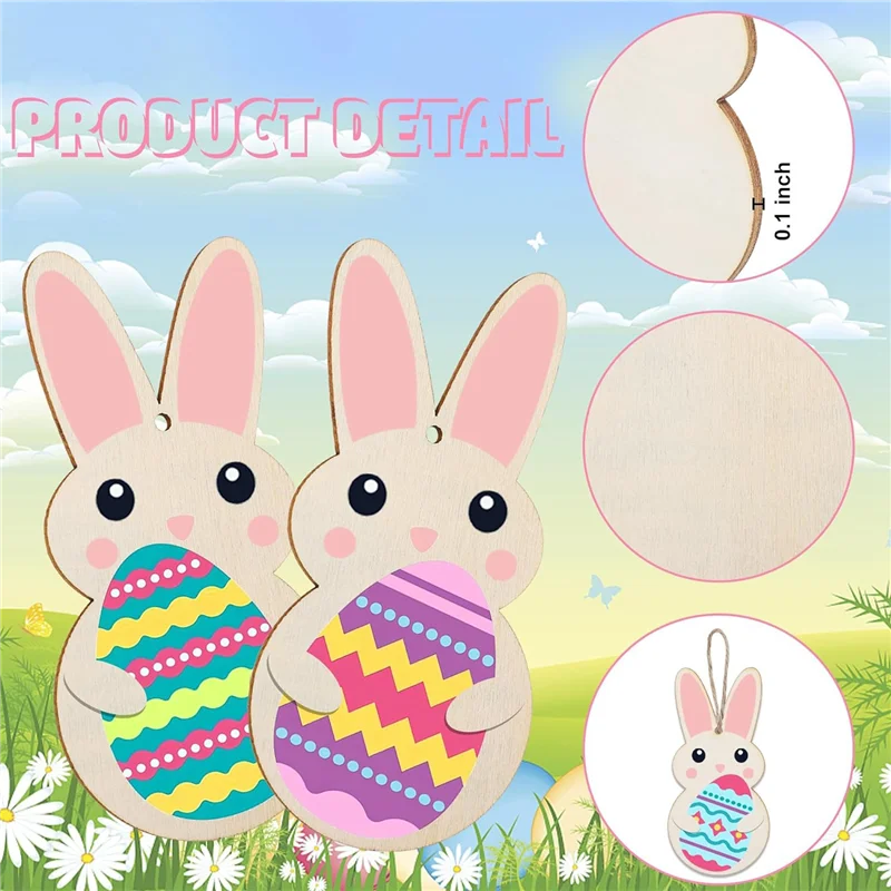 

ABWP-50 Pcs Hanging Ornaments Crafts Tags 7 Inch Unfinished Peep Bunny Wood Slices Blank