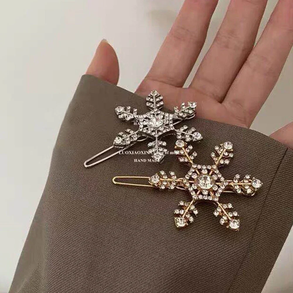 Rhinestone Snowflake Hairpin Women Girls Geometric Bangs Side Clip Christmas Party Hair Barrettes For Kids Gifts