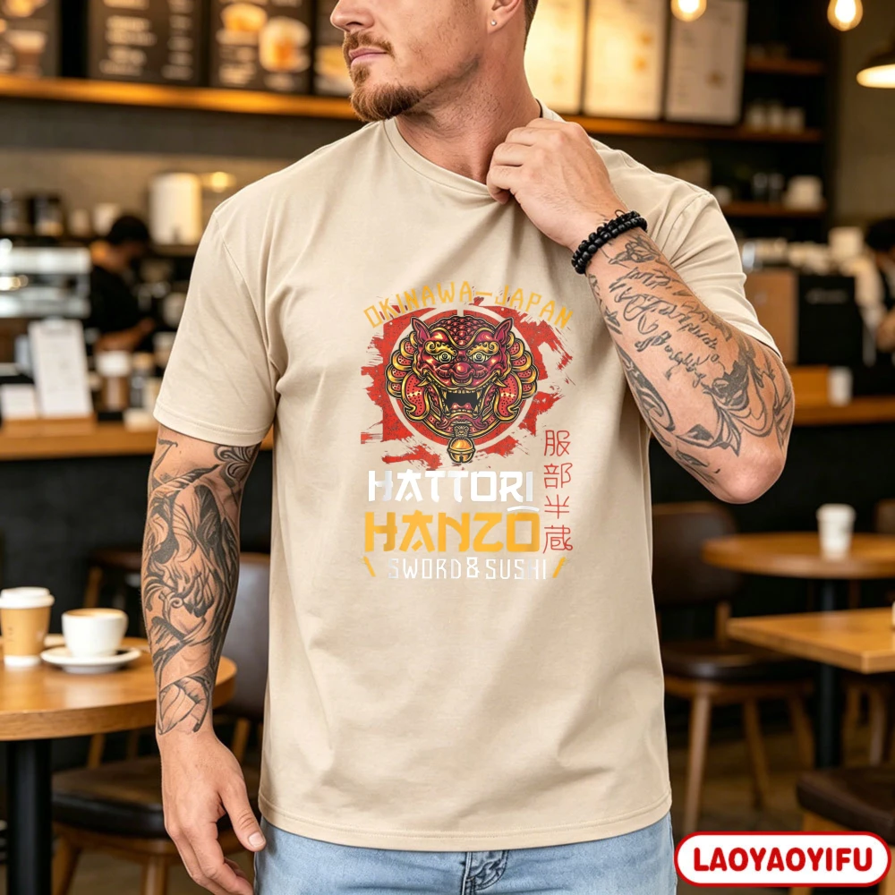 Mens Japanese Samurai Graphic T-Shirt Okinawa Hattori Hanzo Sword Ghost Gate Anime History Fans Cotton Casual Summer Gift