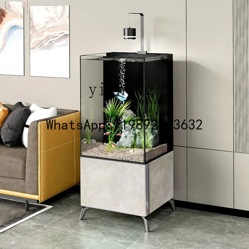 

fish tank living room small four-legged square tank bottom cabinet back filter aquarium floor-to-ceiling household