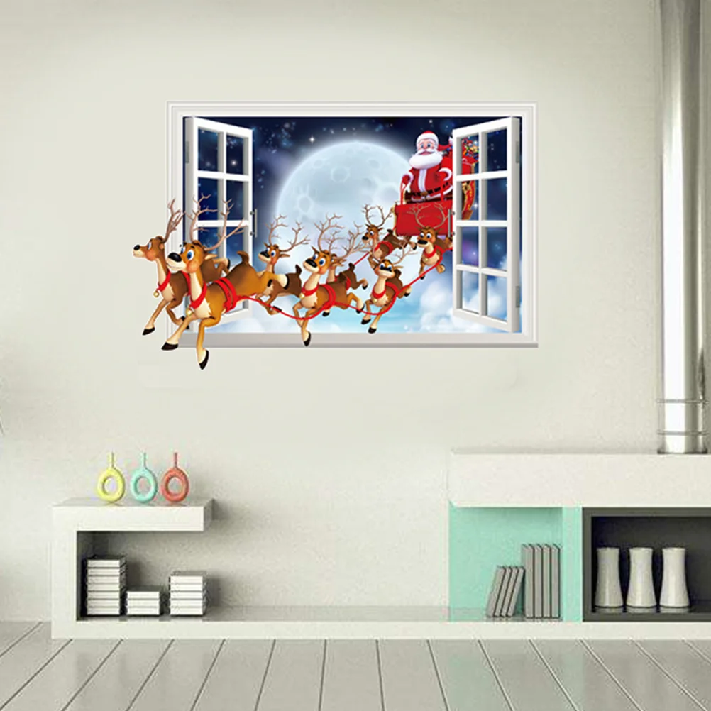 Cartoon Wall Stickers Seasonal Decals Christmas Window Decorations Holiday Eco-friendly Store Clings Santa Claus