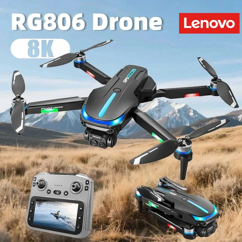

Дрон Lenovo RG806 Max с камерой 8K HD, пультом управления 5,6 дюйма с экраном, GPS-позиционированием, бесщеточным двигателем и функцией обхода препятствий (игрушка)
