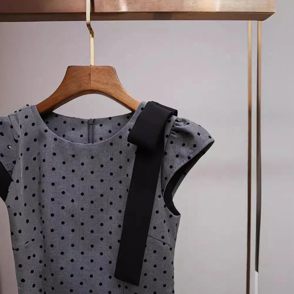 Ele ey Gonna a pois con nodo a vita alta Puffy Sves Commute Sle Faion Summer Dr da donna