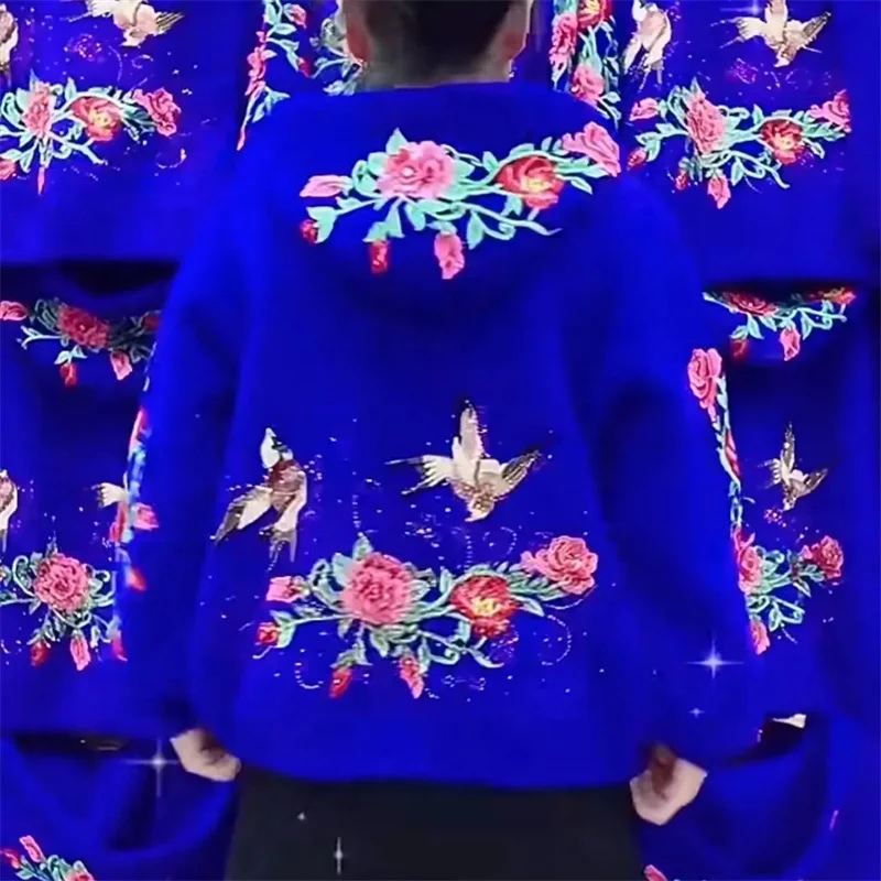 여성용 모조 밍크 벨벳 코트, 후드 자수 울 두꺼운 코트, 어머니 모피 재킷, 봄 5XL 패션, 2023 가을 겨울 신상 