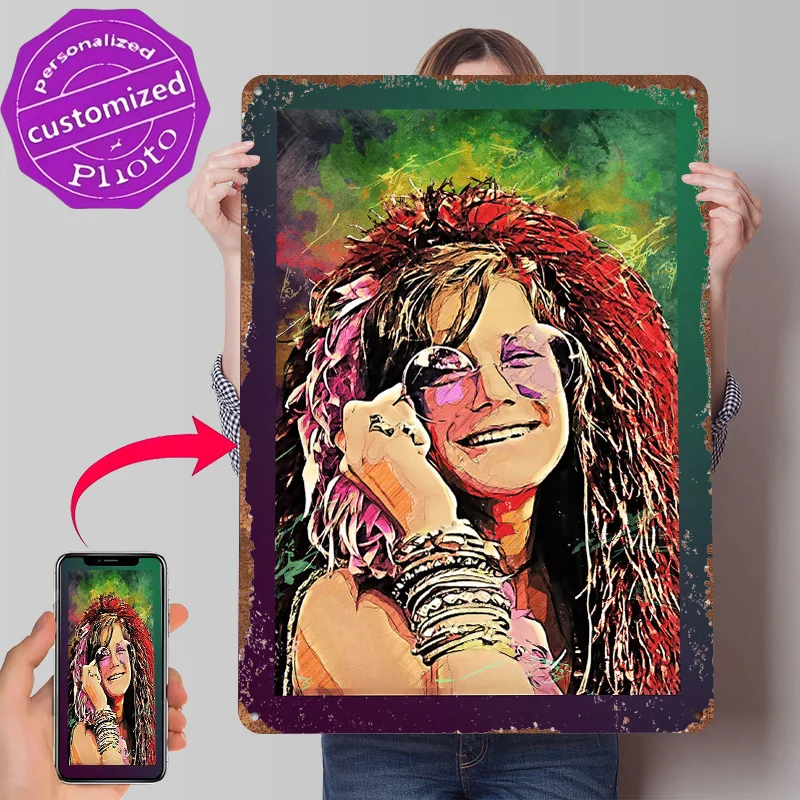 JANIS JOPLIN Tinplate Poster Customized Wall Art Retro Vintage Metal Signs for Fans Home Decorations Living Room Custom Plate