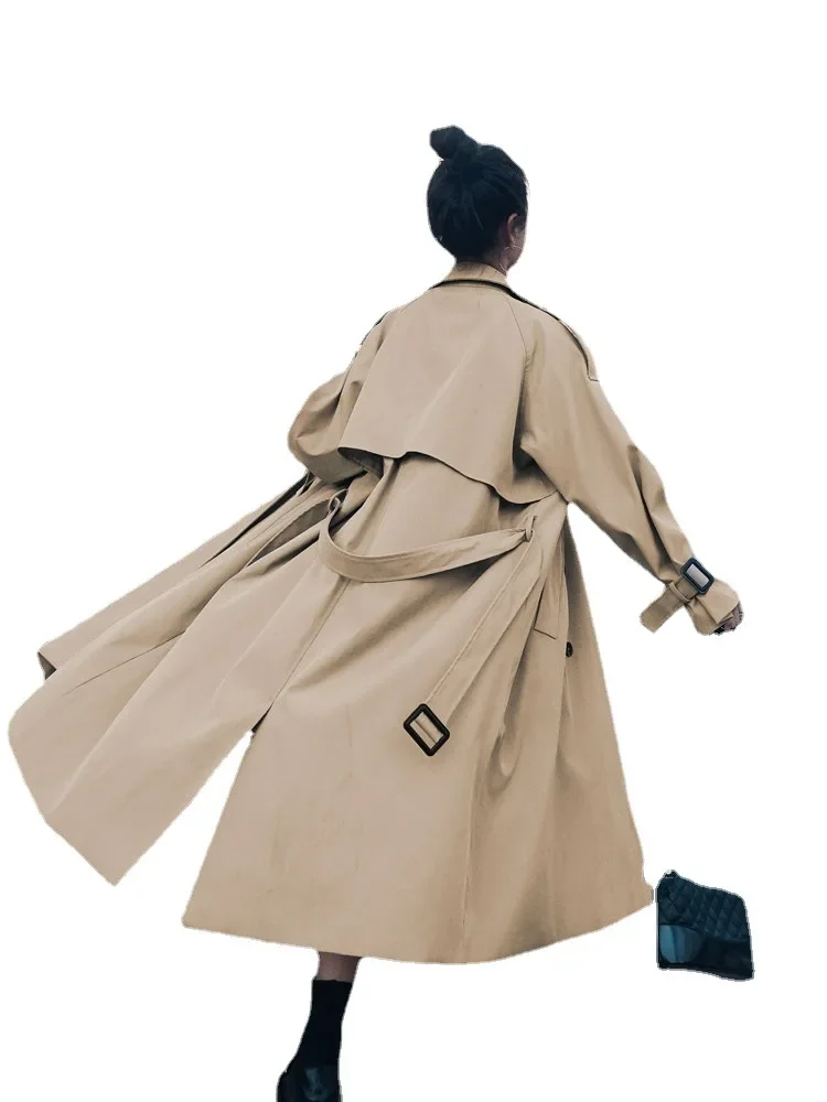Spring Autumn Extra Long Flowy Oversized Casual Trench Coat for Women Belt Double Breasted Loose Korean Fashion 2023