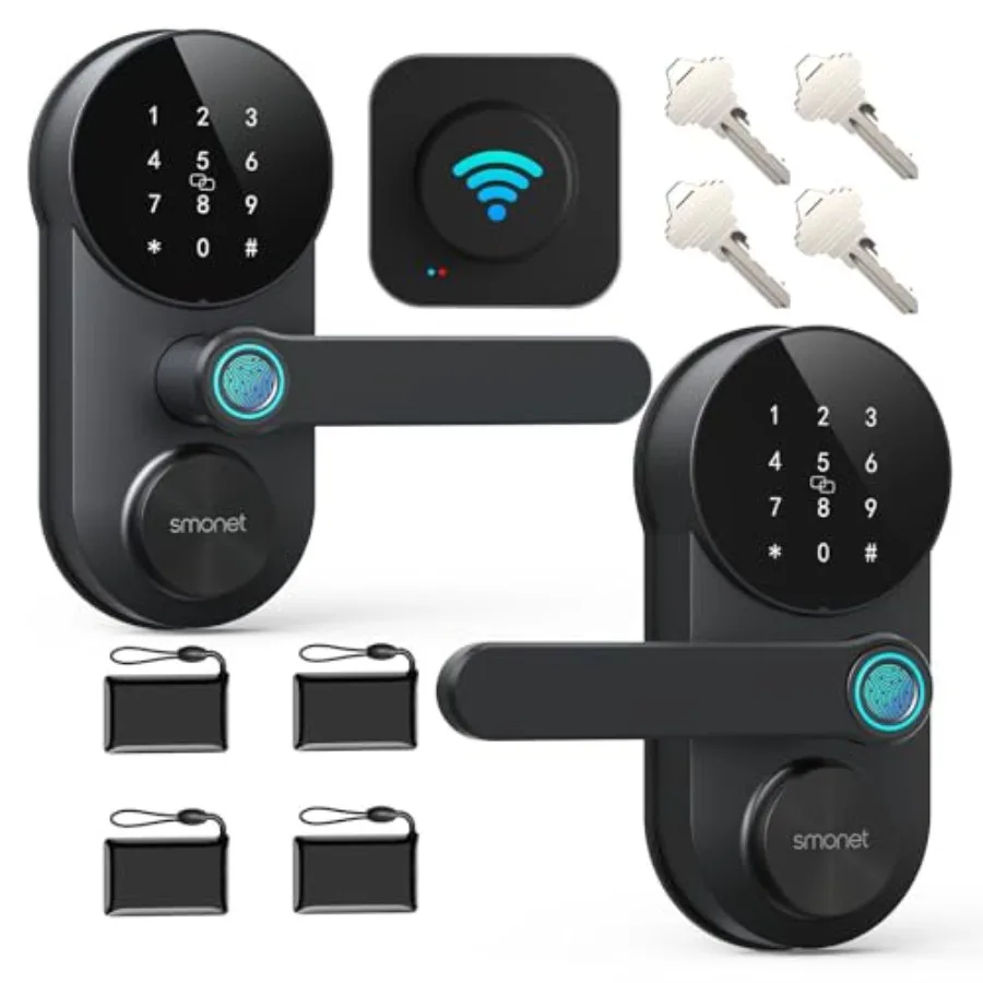

Умные Wi-Fi замки для входной двери с кодовой панелью, дистанционным управлением через приложение, 2 шт., с функцией распознавания отпечатков пальцев, автоматическая блокировка, черные